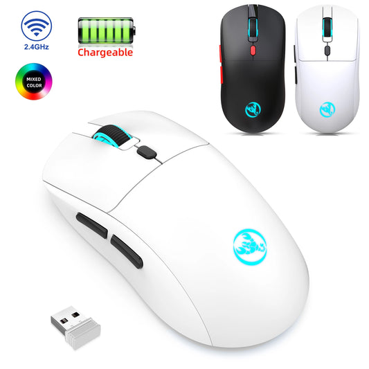 Rechargeable 2.4G USB Wireless Mouse, RGB Wireless Mouse with 3600 DPI, Ergonomic Rechargeable Wireless Mouse for Laptop, PC, Home Office & Gaming