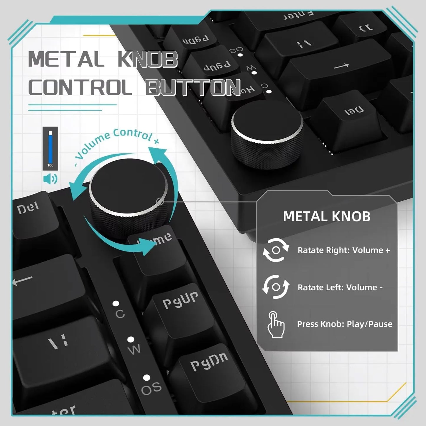 AK820 Wired Full-Key Hot-Swap Keyboard Removable USB Port White/Ice Blue Backlight Premium Sense Colorway