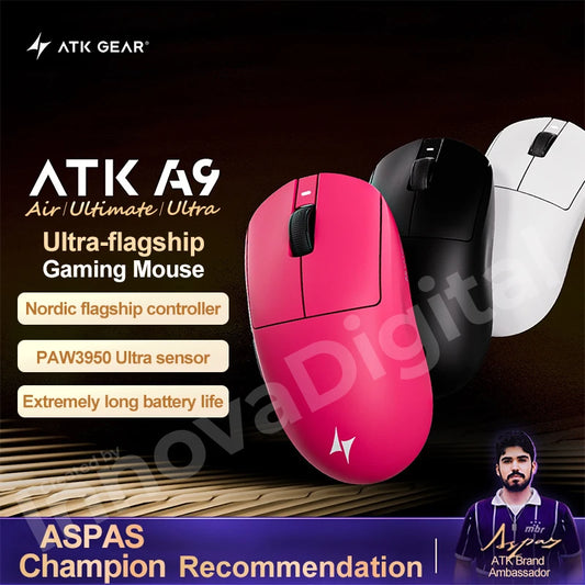 ATK Dragonfly A9 Ultimate Wireless Gaming Mouse, PAW3950 Ultra Sensor, 8KHz Polling Rate, Ultra Lightweight Ergonomic FPS Gaming Mouse