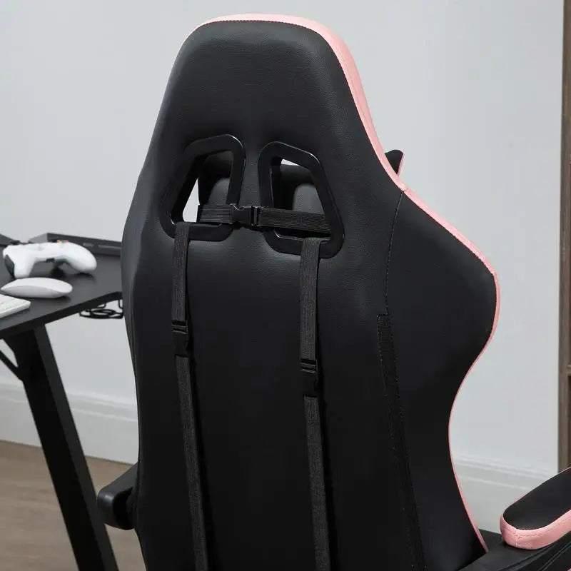 Adjustable Height Gaming Chair with Headrest, Ergonomic Gaming Chair with Footrest, PU Leather Computer Chair for Gaming Desk, Pink & Black