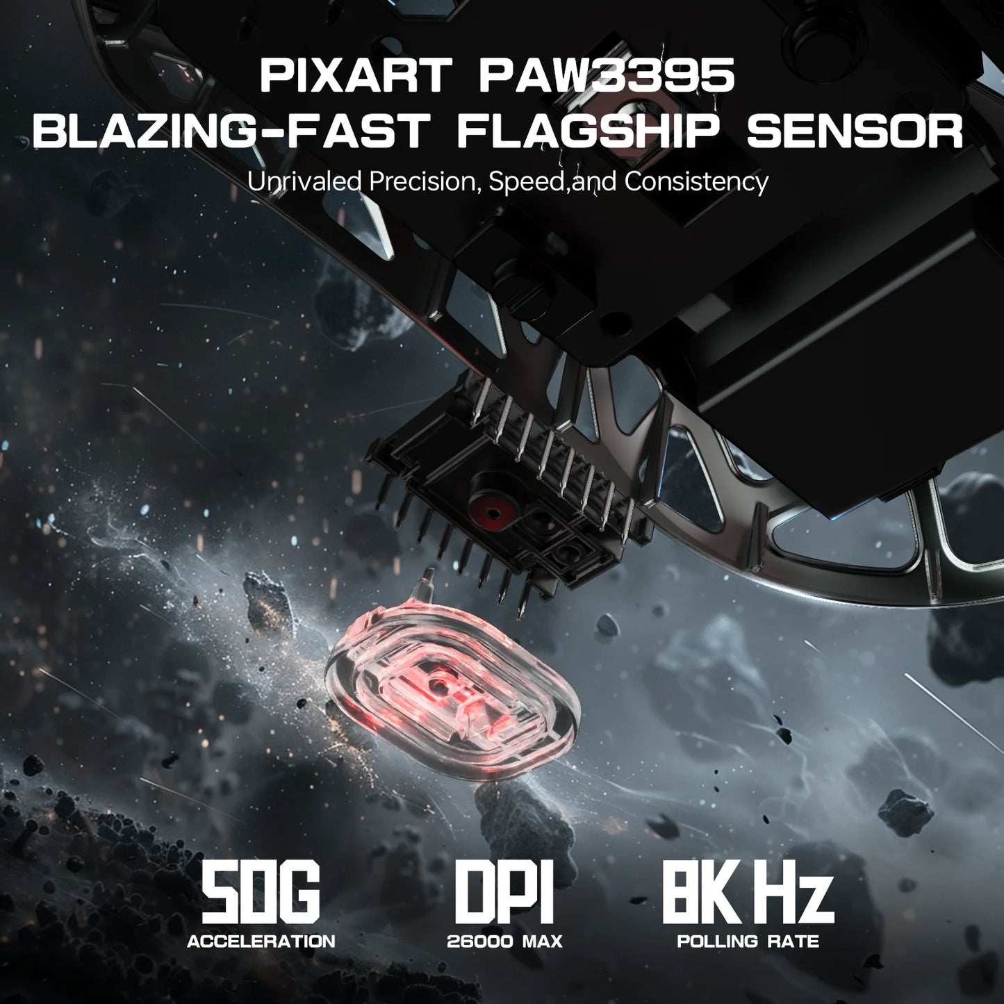 ATTACK SHARK R3 8KHz Magnesium Alloy Mouse, PixArt PAW3395 Sensor, up to 26000 DPI, 2.4G/BT/Wired, 46g superlight, for PC/Mac