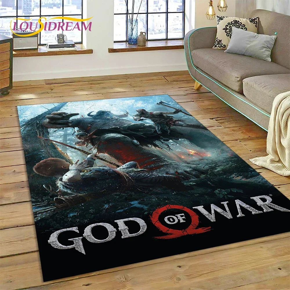 God of War Games Kratos Cartoon 3D Carpet Rug for Bedroom Living Room Home Sofa Decoration,Children Game Large Decor Floor Mat