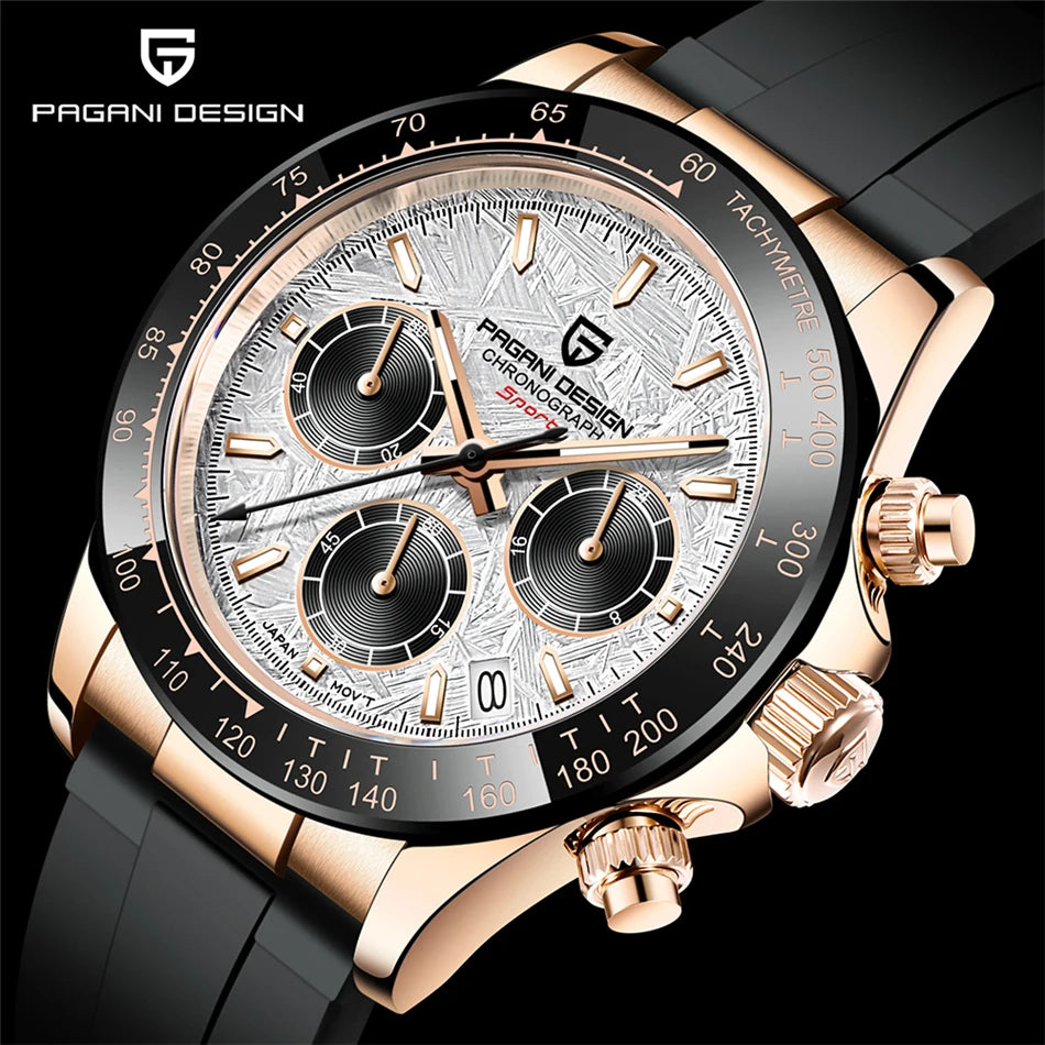 PAGANI DESIGN V2 40MM Relógio masculino de quartzo com mostrador meteorito, safira, cronógrafo retro, impermeável para homem
