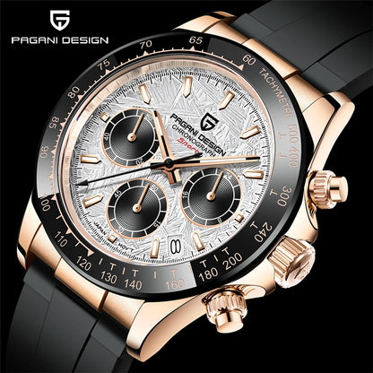 PAGANI DESIGN V2 40MM Relógio masculino de quartzo com mostrador meteorito, safira, cronógrafo retro, impermeável para homem