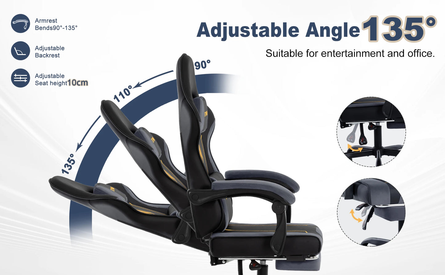 SYMINO Latex Cushion Ergonomic Gaming Chair – Racing Style, Adjustable with Footrest, 130kg Capacity