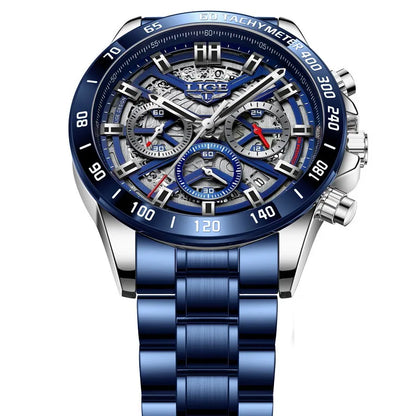 LIGE 2024 New Men Watch Top Brand Luxury Hollow Watch Men Waterproof Sport Quartz Chronograph Wrist Watch Man Relogio Masculino