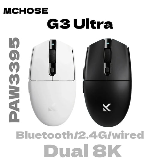 MCHOSE G3 Ultra Wireless Gaming Mouse Tri-Mode PAW3395 26000 DPI, 8K Polling Rate, 64g Ultra-Lightweight Wireless Gaming Mouse for PC, Laptop & Office