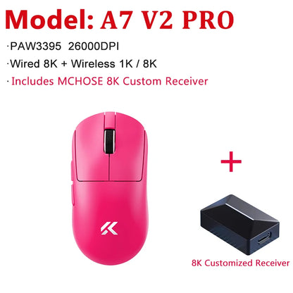 MCHOSE A7 V2 Ultra / Pro ľahká bezdrôtová herná myš s duálnou frekvenciou 8000Hz, PAW3950 TI, 42000DPI, pre PC a e-športových hráčov