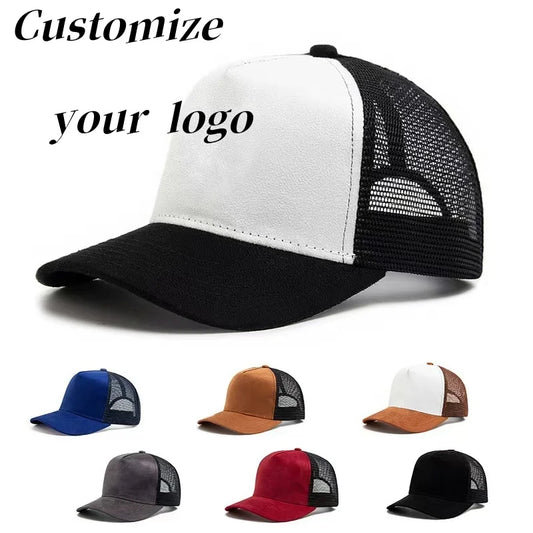 2025 Unisex 5 panel Mesh Suede Trucker Hat Custom Print Logo Men Baseball Cap Spring Summer Breathable Sports Hats Women gorros