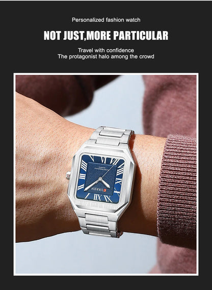 CURREN Vintage Square Design Dial with Roman Numeral Classic Business Dress Quartz Watch for Men with Luminous Hands 8482