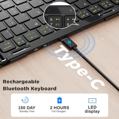 Folding Travel Keyboard with Touchpad & Display, Foldable Bluetooth Keyboard for Windows iOS Android, Multi Device Keyboard