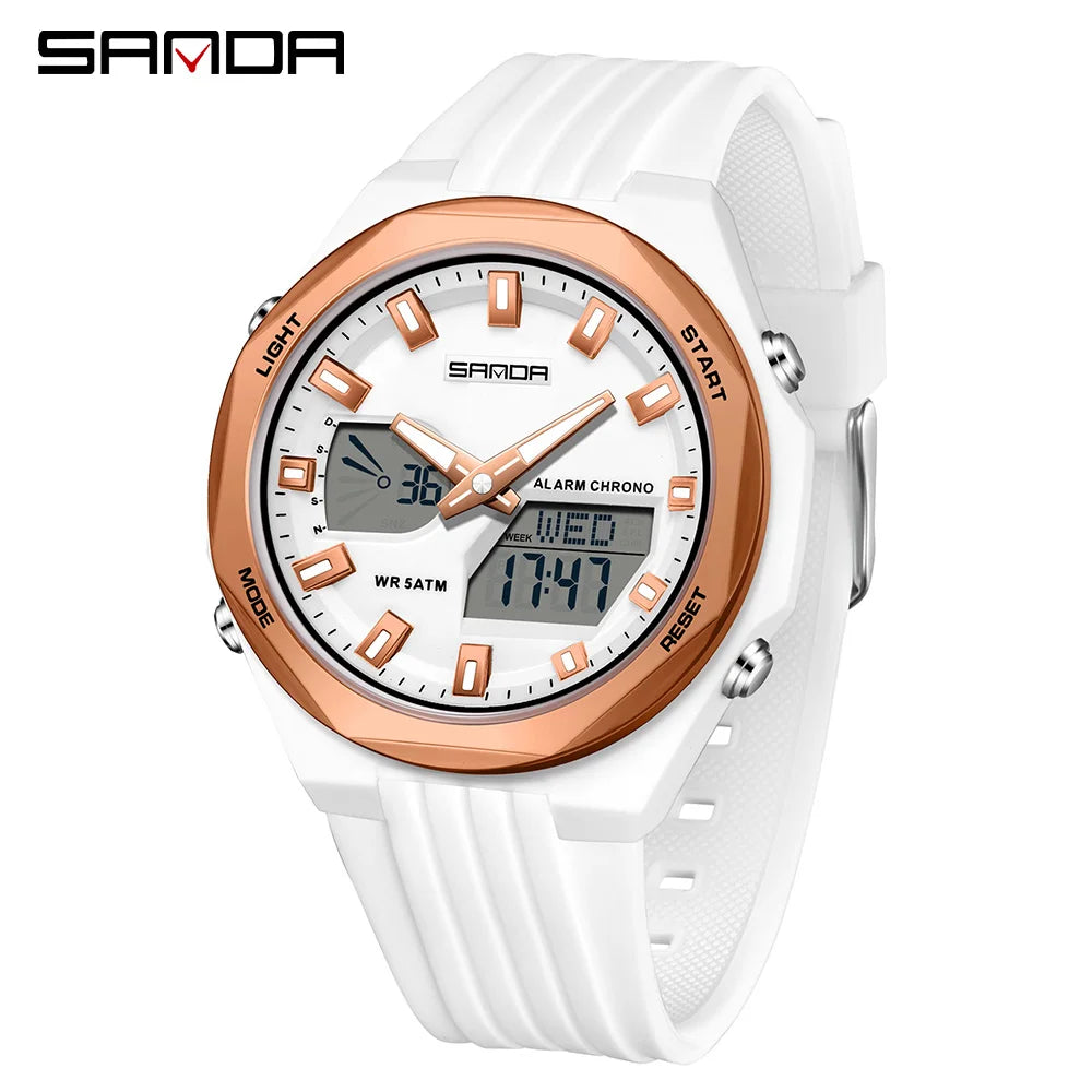 Fashion SANDA 6267 Men's Electronic Watch Multifunctional Operation Night light waterproof Dual Display Student Electronic Watch