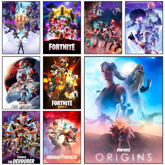 F-Fortnites-Game Δημοφιλής Αφίσα, Αυτοκόλλητη Τέχνη σε Αδιάβροχο Χαρτί, Αυτοκόλλητο Διακόσμησης Τοίχου για Καφέ, Μπαρ και Δωμάτιο
