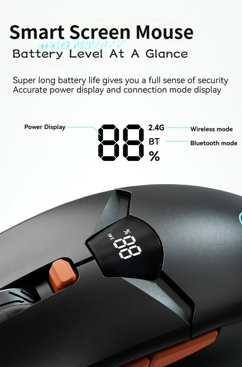 Bezprzewodowa mysz Bluetooth 2.4G z wyświetlaczem, akumulatorem 600mAh o dużej pojemności i cichymi przyciskami do gamingu oraz pracy biurowej