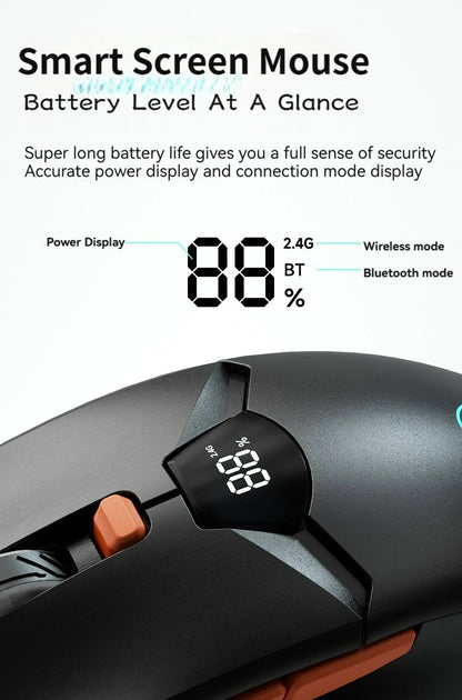 Bezprzewodowa mysz Bluetooth 2.4G z wyświetlaczem, akumulatorem 600mAh o dużej pojemności i cichymi przyciskami do gamingu oraz pracy biurowej