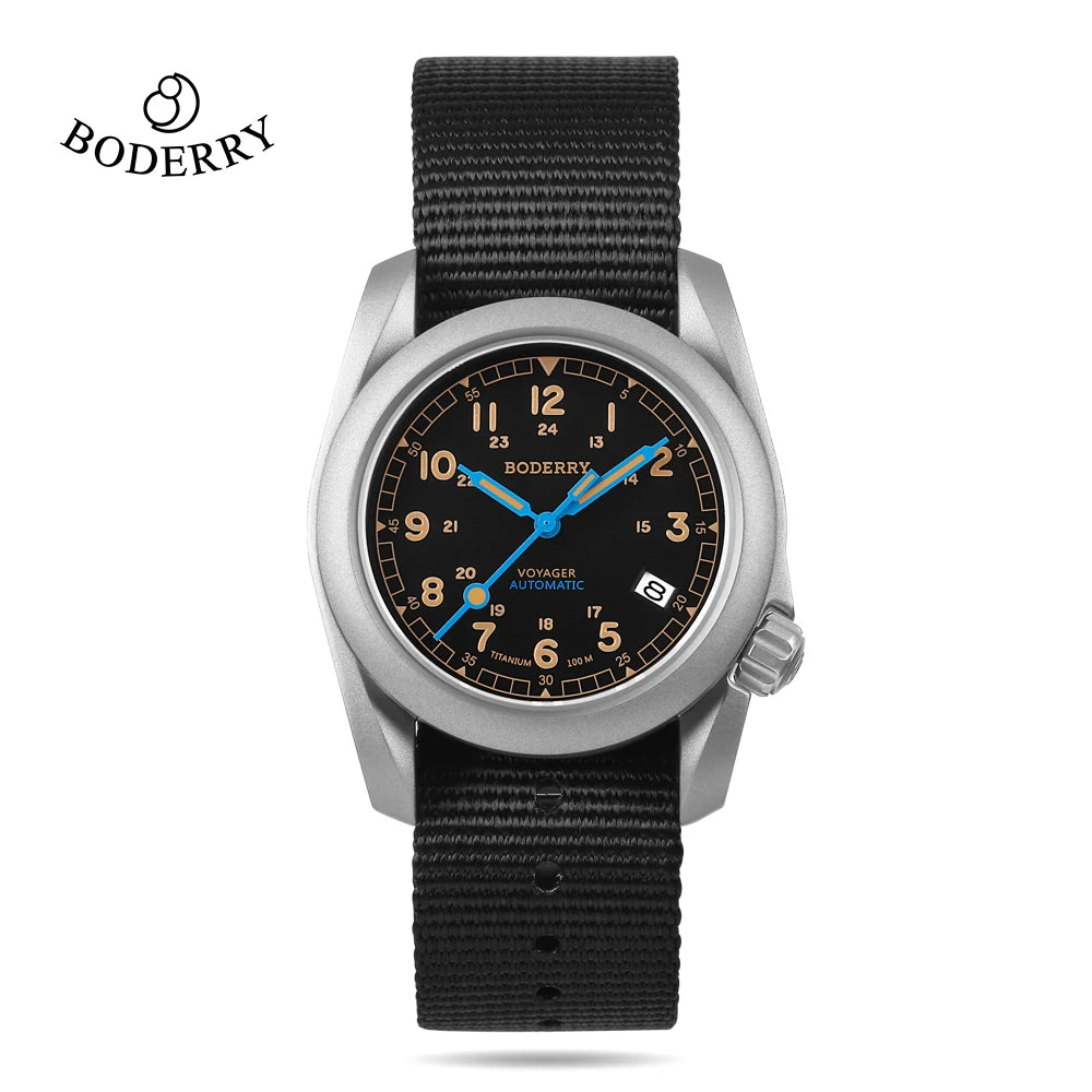 Boderry Field Watch VOYAGER Mens Watches 100M Waterproof Titanium Automatic Luminous For Seiko Movement Wristwatch