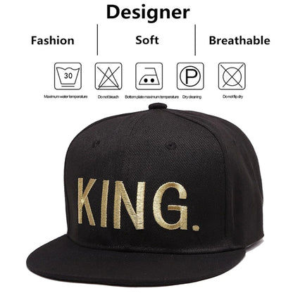 Unisex KING QUEEN Golden Thread Embroidery Hip-hop Hats Spring Autumn Outdoor Adjustable Casual Baseball Caps Sunscreen Hat Cap