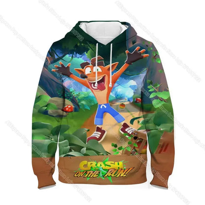 Kids Crash Bandicoot On the Run Hoodies Spring Boys Girls Cartoon Anime Sweatshirt Children Tops Coat Toddler Pullovers