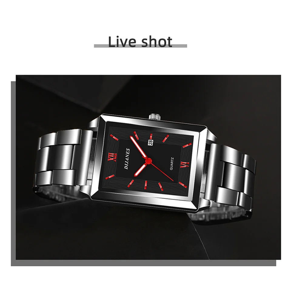 Fashion Watches for Men Luxury Rectangle Stainless Steel Men's Quartz Wristwatch Business Man Watch Clock Gift relogio masculino