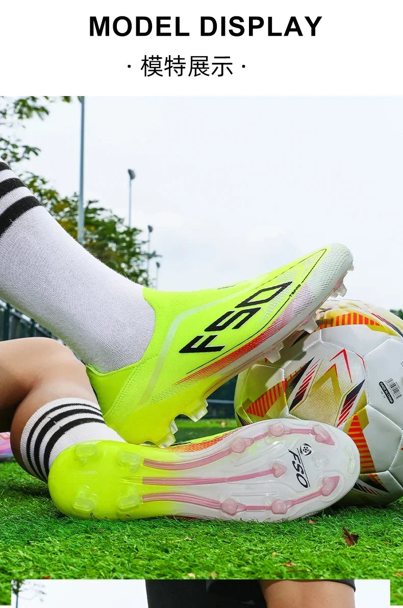 Botas de fútbol para hombre, antideslizantes, para niños, para exterior, zapatillas de fútbol superventas, para partido sobre césped, de alta calidad, con tacos, de caña alta y ligeras