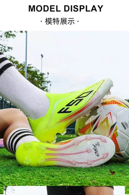 Botas de fútbol para hombre, antideslizantes, para niños, para exterior, zapatillas de fútbol superventas, para partido sobre césped, de alta calidad, con tacos, de caña alta y ligeras