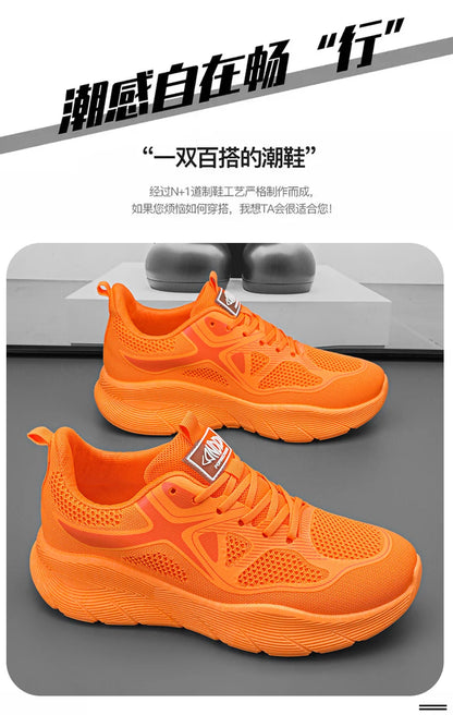 Fashion Platform Men's Running Shoes Trendy Casual Knit Breathable Orange Sneakers Men Outdoor Sports Non-slip Jogging Shoes Man