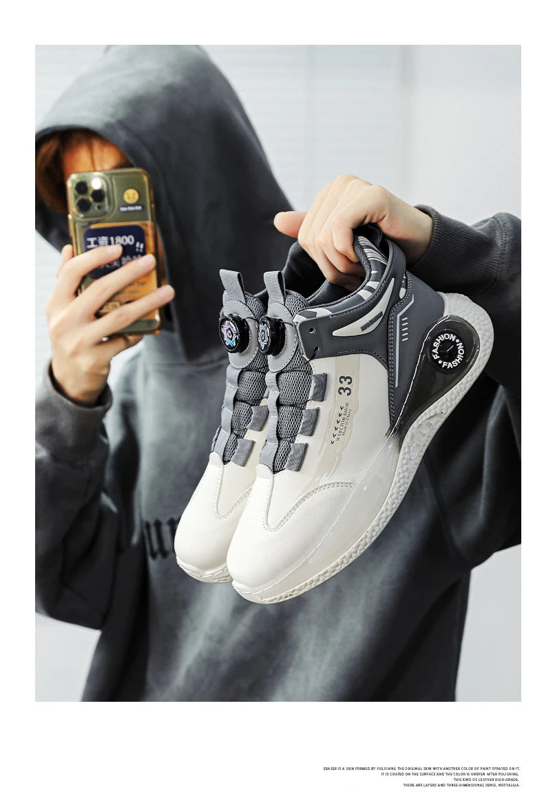 Men's Sneakers with Rotating Buckle Comfortable Non-Slip Lace-Up Durable Shoes for Outdoor Activities