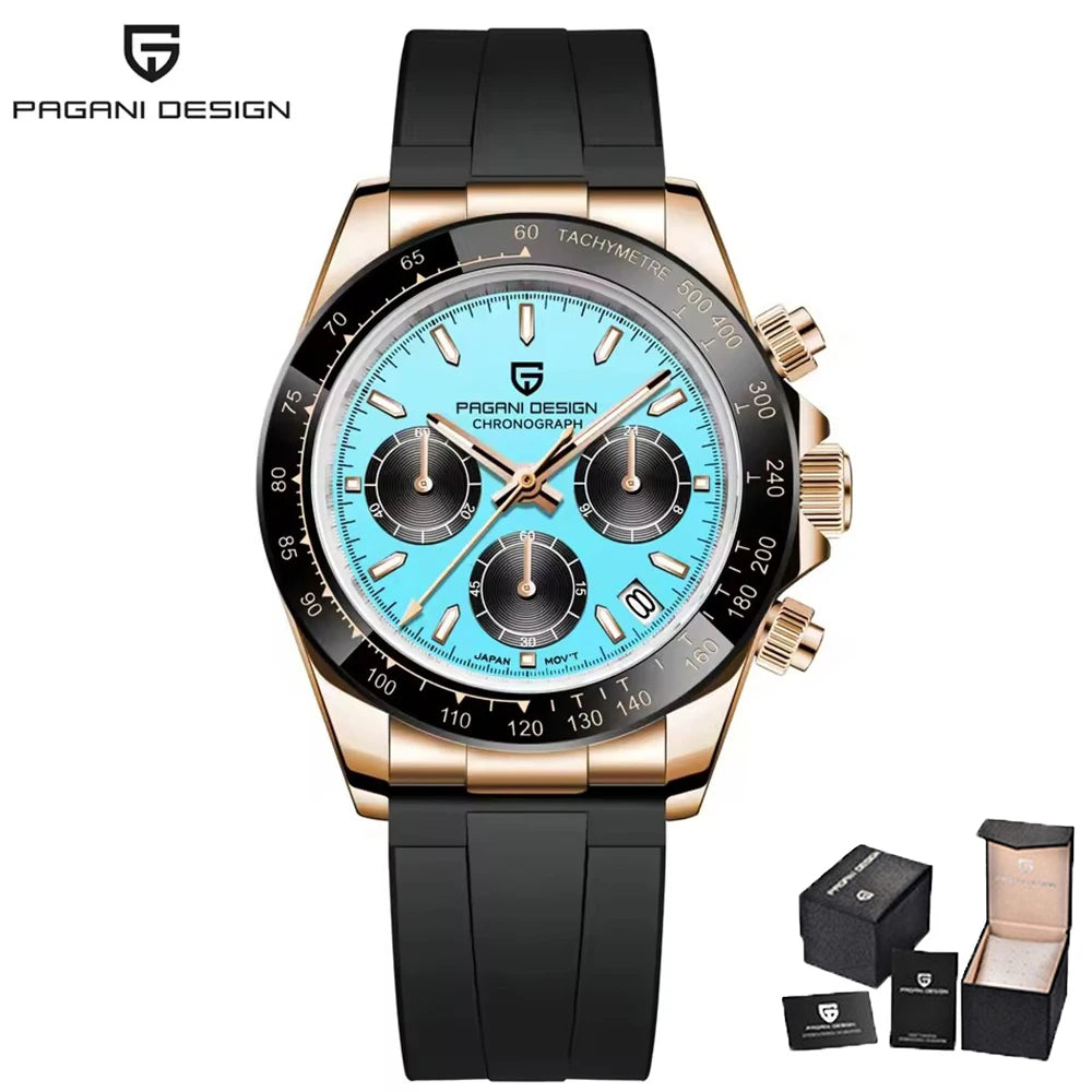 PAGANI DESIGN V2 40MM Relógio masculino de quartzo com mostrador meteorito, safira, cronógrafo retro, impermeável para homem