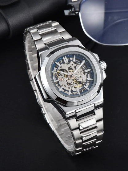 LONGLUX HOT SALE automatic mechanical men watch wholesale no logo waterproof skeleton business  stainless steel gift watch